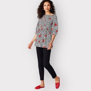 J. Jill Black and Red Floral Smocked Top, XSP